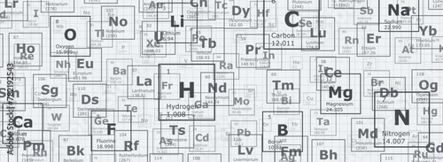 Background of the chemical elements of the periodic table, atomic number, atomic weight, name and symbol of the element on a grid sheet