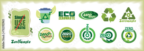 Zero Waste Movement icons, Eco-Friendly symbols and notations.