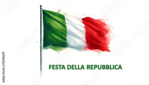 Watercolor illustration of Italian flag for republic day italy photo