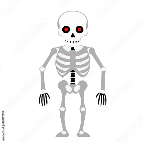 Cartoon Skeleton evil flat design on white background