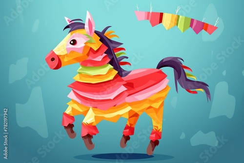 A colorful pinata horse, a cute llama on a white background. Long live Mexico, Independence Day, Cinco de Mayo. A colorful illustration of the Fiesta. © Наталья некрасова