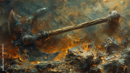 Fighting axe in fantasy - digital illustration...