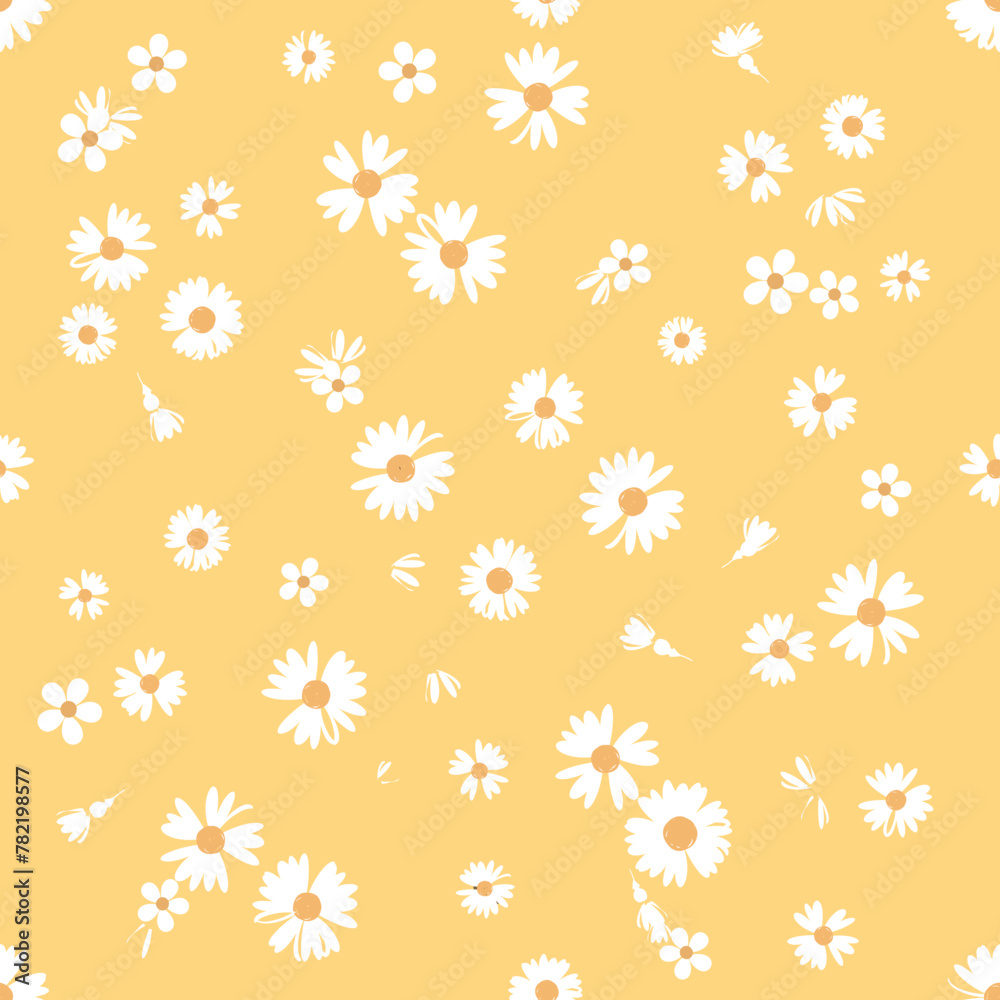 seamless pattern with daisy flower on yellow background vector. Cute floral print. seamless pattern with daisy flower on yellow background vector. Cute floral print.