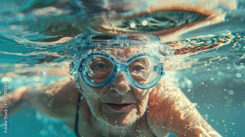 A woman wearing goggles swimming in a pool. Perfect for health and fitness concepts © Fotograf