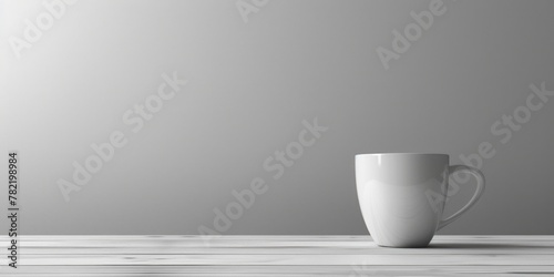 A simple white coffee cup on a wooden table, perfect for any coffee-related project