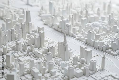 3D Rendering of city s foundation in all white model. AI Generative. 