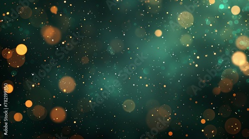 Enigmatic Elegance: Dark Green and Gold Abstract with Bokeh Lights for Festive Luxury