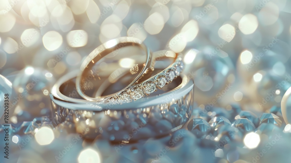 Wedding rings placed on a bed of blue beads. Suitable for wedding-themed designs Wedding rings placed on a bed of blue beads. Suitable for wedding-themed designs