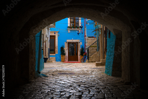 Casamassima, Italia. Casa blu nel centro storico di Casamassima. Regione Puglia, Italia. photo