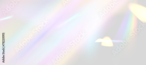 Blurred rainbow refraction overlay effect. Light lens prism effect on transparent background. Holographic reflection, crystal flare leak shadow overlay. Vector abstract illustration	
