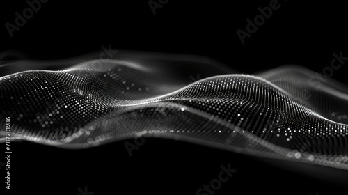 Several dots and particles make up a digital wave. Dynamic wave background in an abstract form. Science or technology, business background