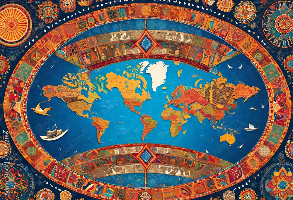 Classic or antique world map showcasing  the diversity and interconnectedness of the world.