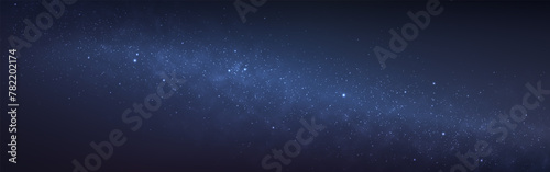 Milky way. Realistic starry background. Wide night sky with shining stars. Magic constellation with soft light. Galaxy wallpaper with blue gradient. Vector illustration.