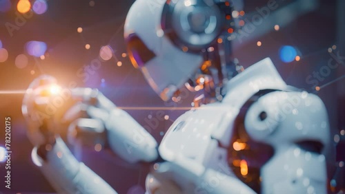 A robotic android firmly holds an object in its hand, displaying its remarkable dexterity and precision, An AI robot defending against cyber attacks, AI Generated