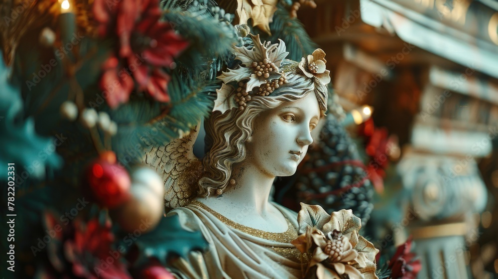A statue of a woman with a wreath on her head. Suitable for historical or artistic projects