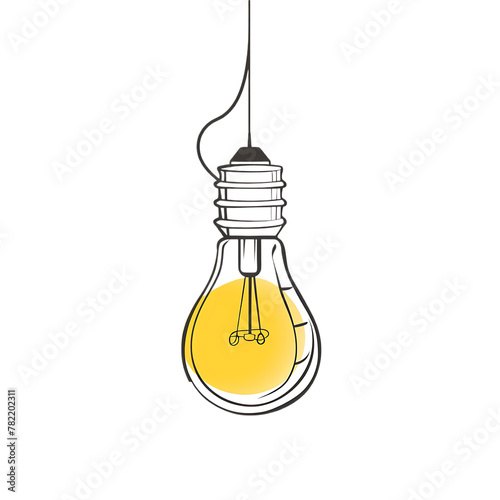 A simple line drawing of an electric bulb hanging from the ceiling, white background