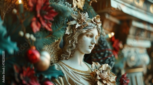 A statue of a woman with a wreath on her head. Suitable for historical or artistic projects