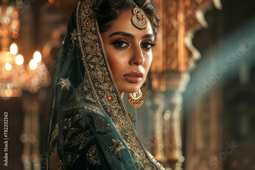Portrait of a beautiful Indian woman in Indian dress.
