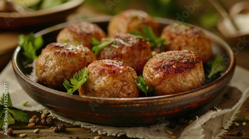 A bowl filled with meatballs covered in sauce. Perfect for food and recipe blogs