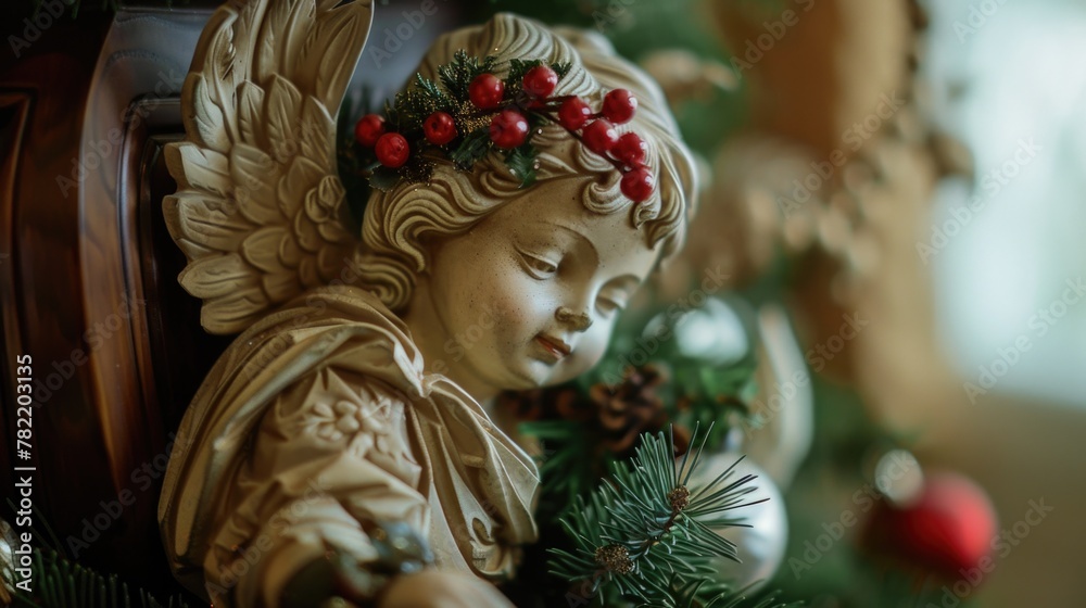 Detailed close-up of an angel statue, suitable for religious themes