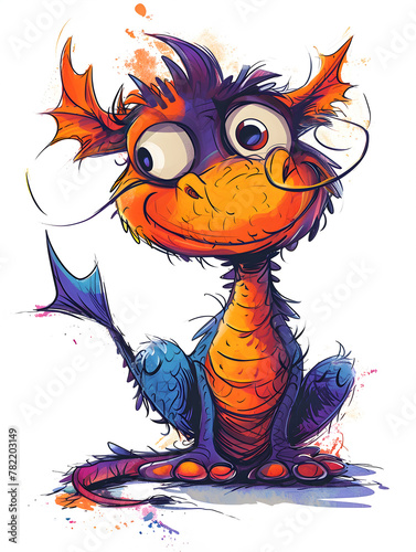 Colorful and whimsical dragon illustration: Charming fantasy creature with vibrant expression