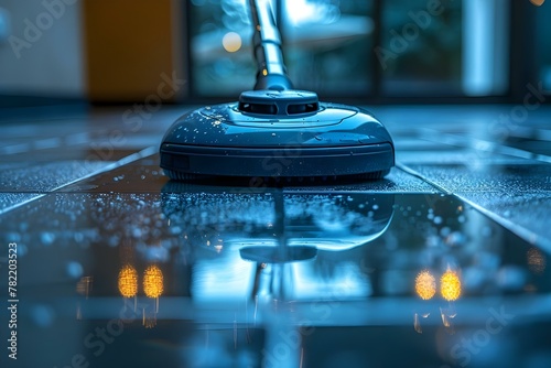 Spotless Serenity: Cordless Vacuum on Sleek Tiles. Concept Cleaning product review, Home appliances, Modern home cleaning, Technology in cleaning, Cordless vacuum cleaner photo
