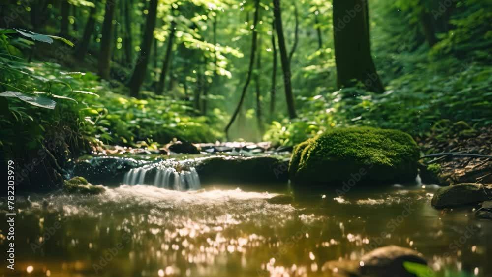 A vibrant and verdant green forest with a flowing stream cutting through the landscape, An enchanted forest with a sparkling brook, AI Generated A vibrant and verdant green forest with a flowing stream cutting through the landscape, An enchanted forest with a sparkling brook, AI Generated