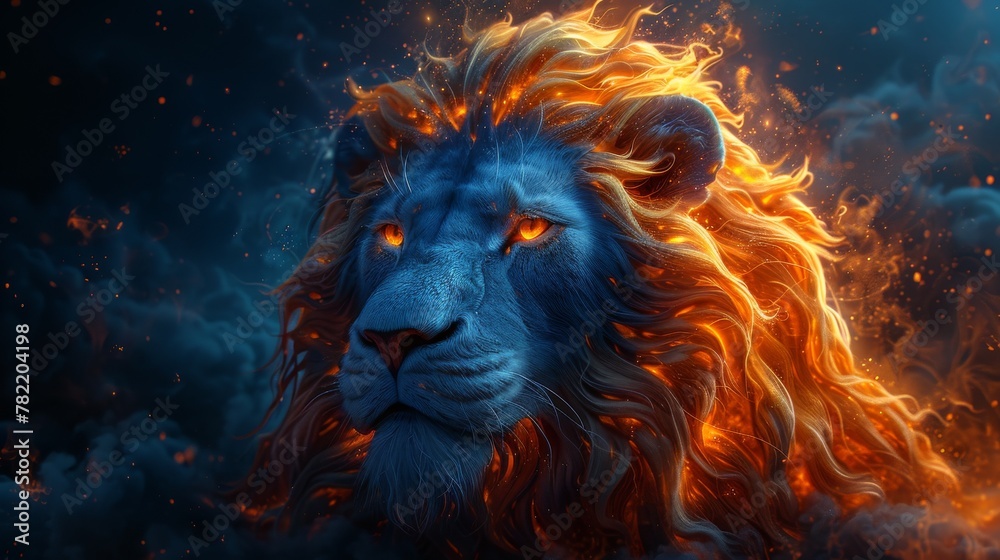 Naklejka premium Digitized illustration of a fantasy lion head