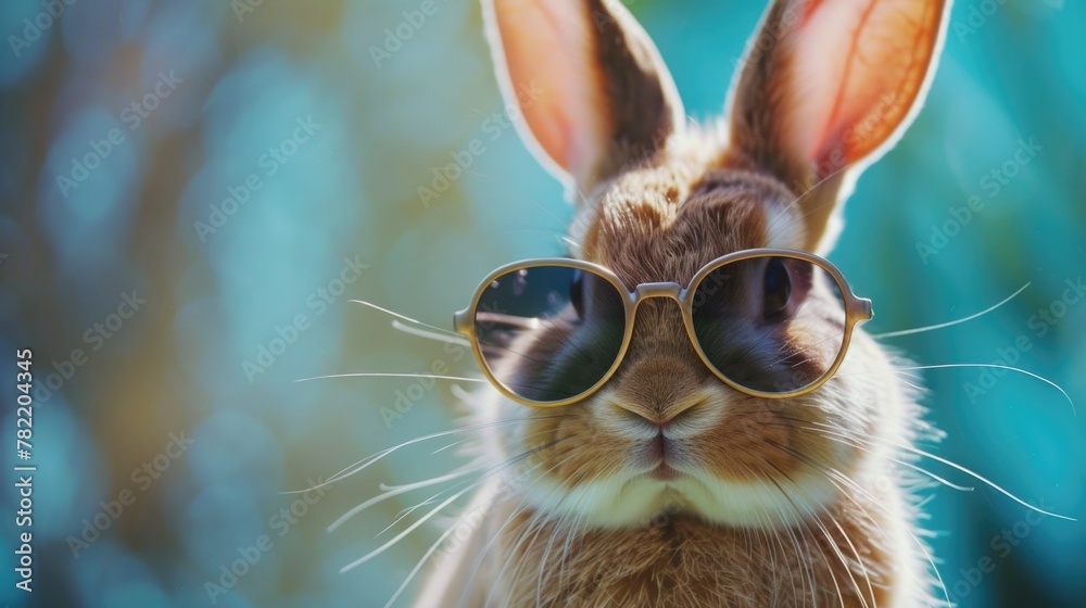Close up shot of a stylish rabbit wearing sunglasses. Perfect for fashion or animal themed projects