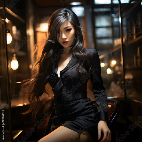 Elegant woman in classy black dress posing in a luxurious setting: Capturing sophistication and style