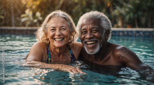 grandparents enjoy poolside fun with their family © Diego