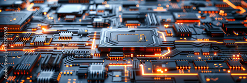 Central Processing Unit Core, Digital Computing Technology, Blue Electronic Circuit and Processor Design