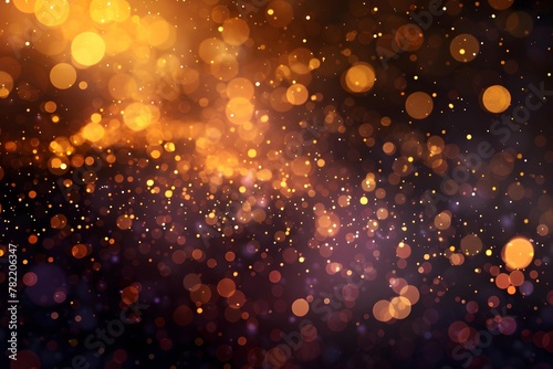 Golden bokeh lights on a dark background create a festive and magical atmosphere.