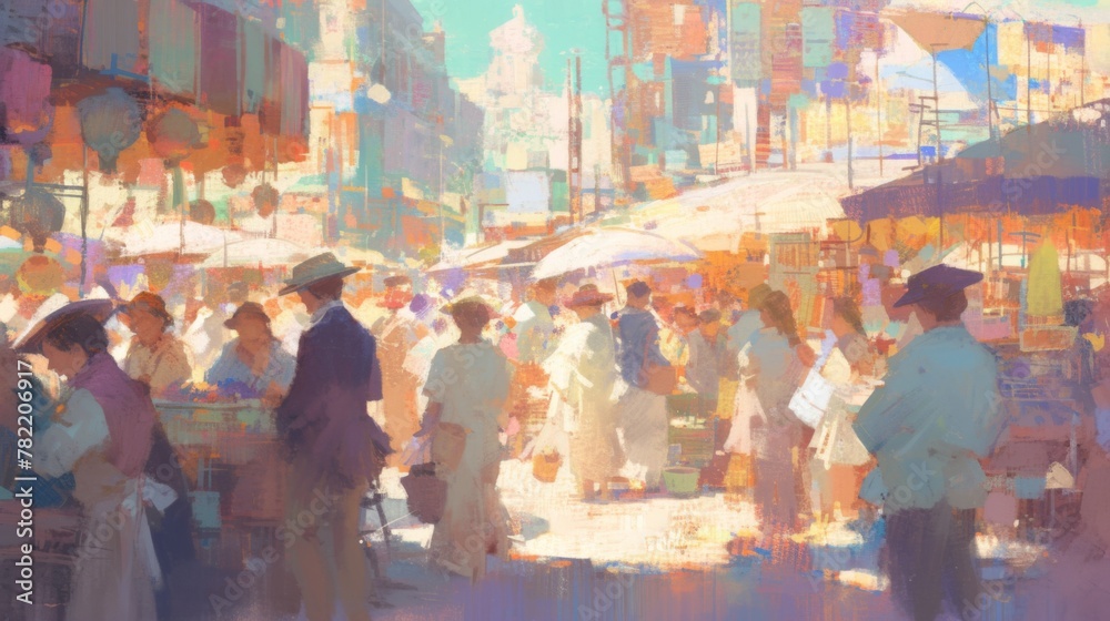 Fototapeta premium Experience the Vibrant Joy of Art Shopping in a Colorful Market oil paintings