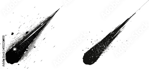 Falling meteor. Abstract silhouette of shooting star, flying meteorite with tail silhouette