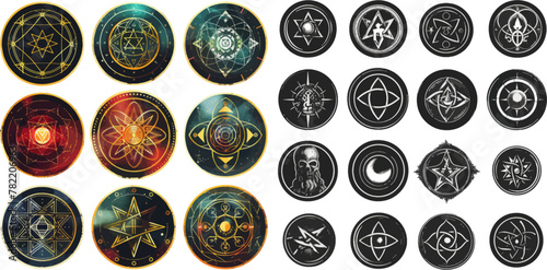 Mystic circle symbols. Vector illustration set