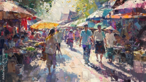 Experience the Vibrant Joy of Art Shopping in a Colorful Market oil paintings © Da