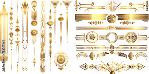 1920s decorative ornaments and golden dividers borders, minimal elegant golden ornament frame