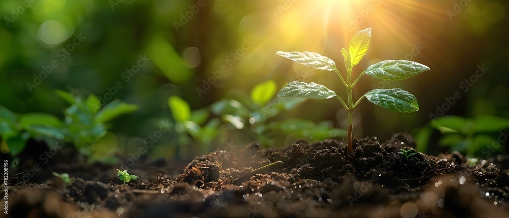 A New Beginning: Seedling Embraced by Sun's Rays. Concept Growth and Transformation, Nature's Beauty, Bright Beginnings