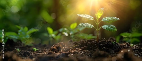 A New Beginning: Seedling Embraced by Sun's Rays. Concept Growth and Transformation, Nature's Beauty, Bright Beginnings photo