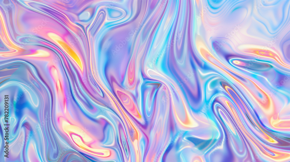 Obraz premium Holographic background seamless pattern with colorful abstract swirls, y2k aesthetic