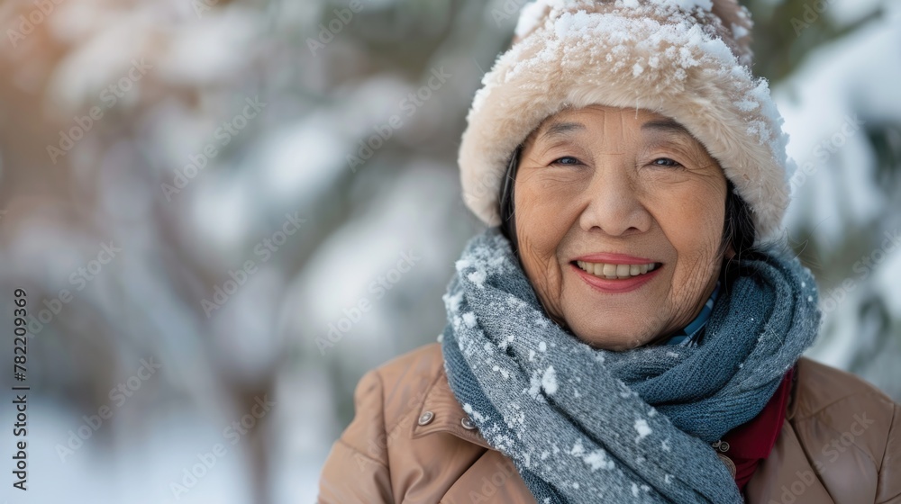A woman wearing a hat and scarf in the snow. Perfect for winter themed designs A woman wearing a hat and scarf in the snow. Perfect for winter themed designs
