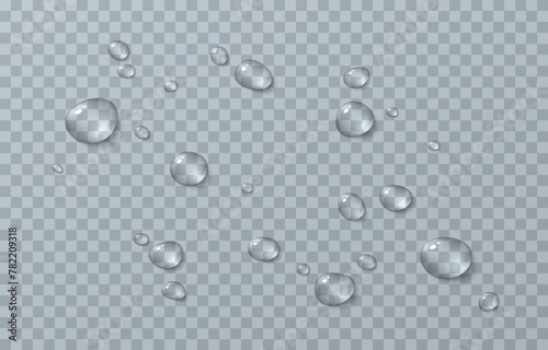 Vector drops png. Drops after rain, drops of dew. Condensation on the surface or glass.