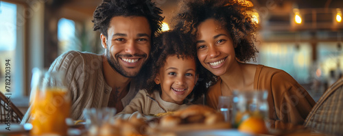 Header. Close-up of a happy family sharing a meal together around a dining table in a warm and inviting home environment. Website  banner  design
