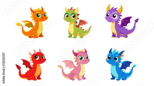 Set of colorful cartoon dragons