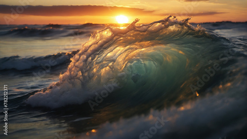 Sunset in the sea wave