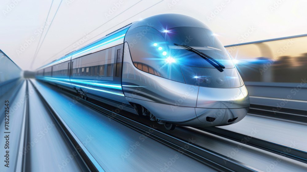 Fototapeta premium High-Speed Train Speeding Through the City