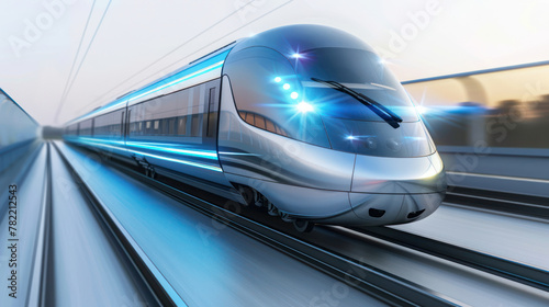 High-Speed Train Speeding Through the City photo
