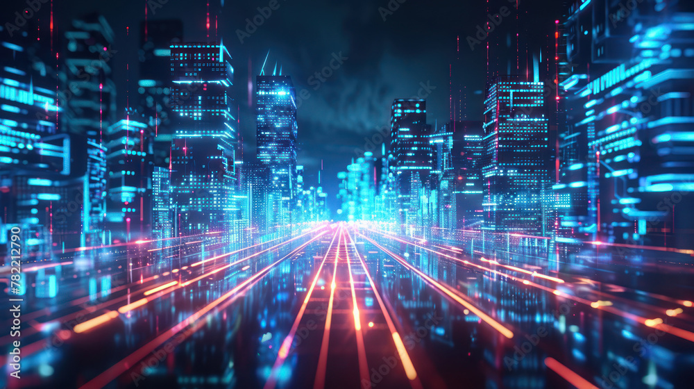 Futuristic City at Night With Neon Lights