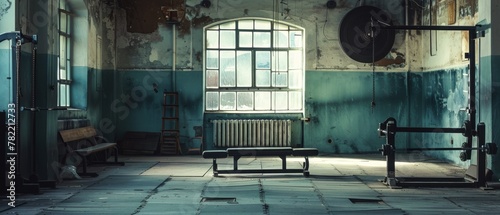 With equipment, an old gym interior